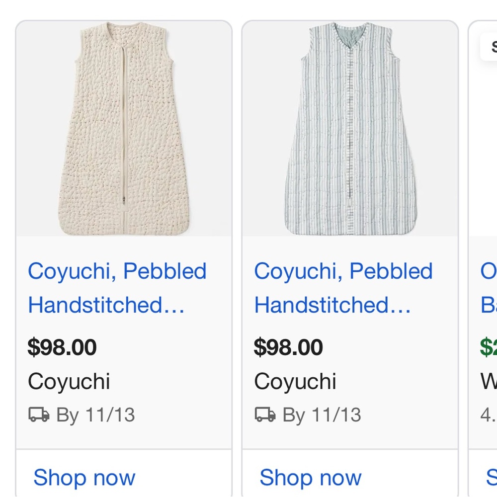 Coyuchi Cream Handstitched Quilted Sleep Sack 100% Organic Cotton zip up - Picture 10 of 10
